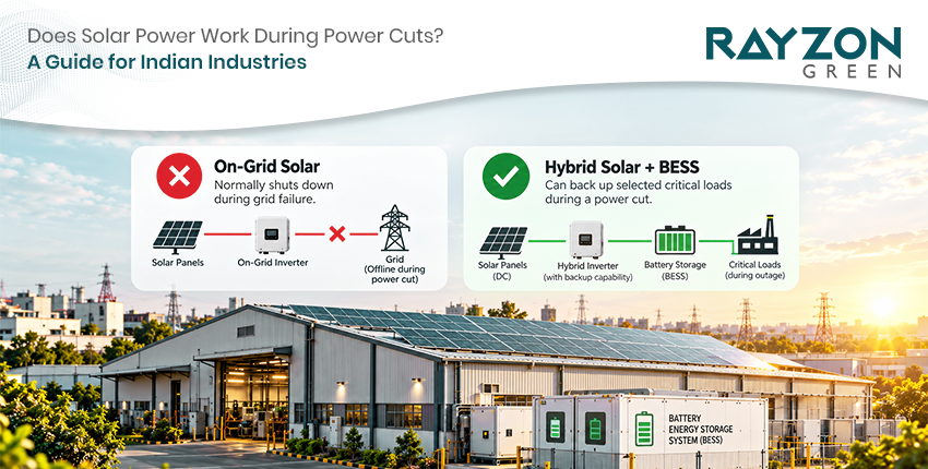 Industrial solar rooftop system with battery storage for power backup during grid outages in India