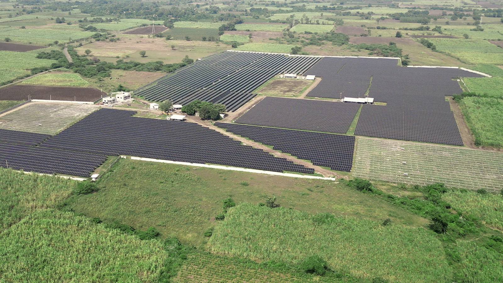 Expansive view of Rayzon Solar Park 3 in Rajuvadiya showcasing rows of solar panels.